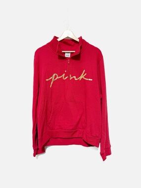 PINK Victoria's Secret Quarter Zip Sweatshirt Graphic Pocket Red Plus Size XXL